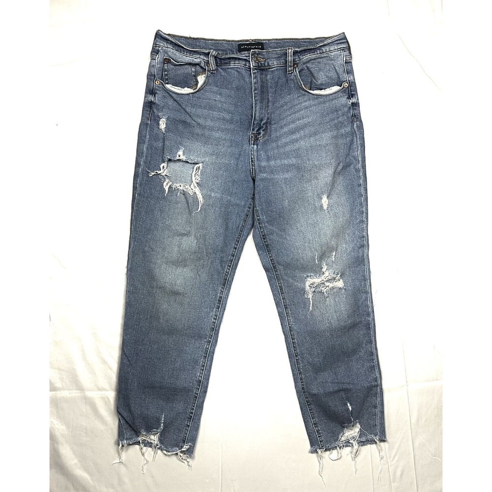 Aeropostale Stretch Mom Jeans Women 10 Distressed Ripped Blue High Rise 7902